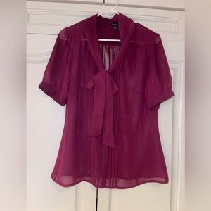 Maroon wine blouse with front tie. Short sleeve.